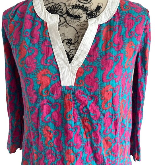 LILLY PULITZER Seahorse Print Tunic Top Sz XS - Picture 2 of 5